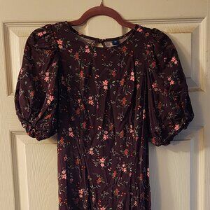 Old Navy plum Puff Sleeve Floral Maxi Shift Dress NWT